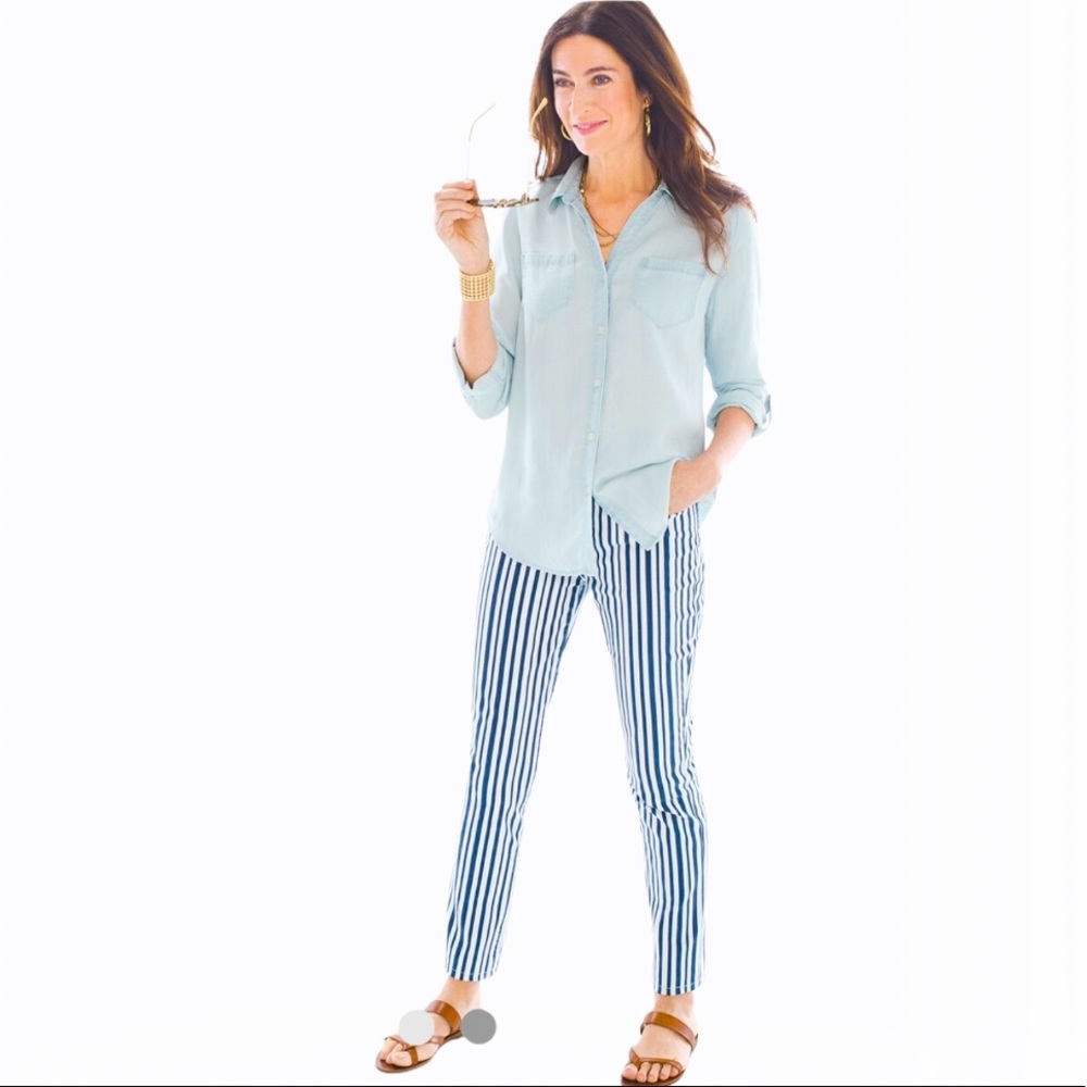 Chico’s So Slimming Striped Girlfriend Jeans - 6 - Picture 1 of 17